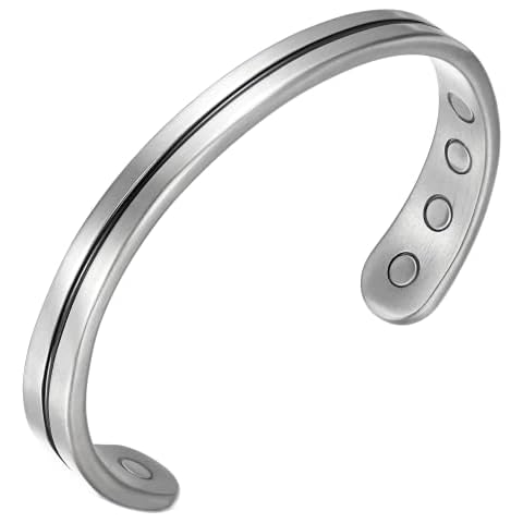 RainSo Mens Womens Light Titanium Magnetic Golf Bracelets Bangle for 3500 Gauss Adjustable with Gift Box (Silver) Cover