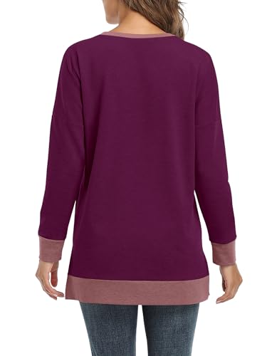 BETTE BOUTIK Women's Drop Long Sleeve Sweatshirts Casual Crewneck Tunic Tops Sweartshirts With Side Slits S-3XL