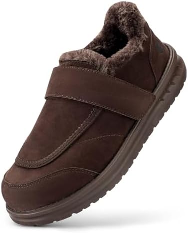 FitVille Wide Men’s Slippers Non Slip Plush House Slippers with Adjustable Strap Diabetic Shoes