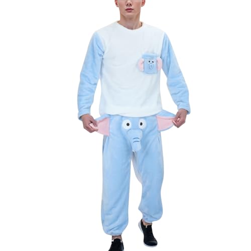 Générique Ensemble Pyjama Éléphant pour Homme Ensemble deux Pièces Comprenant Un Pantalon et Un Haut Pyjama Doublés Polaire Avec Un Motif Éléphant Tissu Confortable Vêtement D'intérieur Décontracté