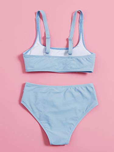 Romwe Girl's 2 Piece Swimsuit Sport Solid High Waist Bikini Set Bathing Suit Baby Blue 160 #TOP1