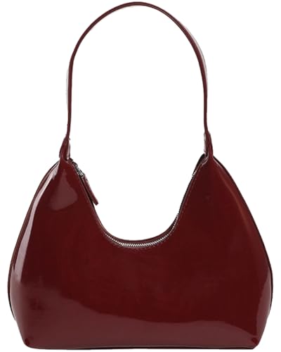 Image of Farcauo Clutch Bag Burgundy Crescent Vintage Top Hand Bag for Women Leather Unique Shoulder Purses for Women Lightweight Shoulder Solid Color Underarm Purses