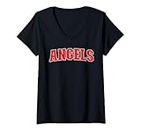 Womens Angels California Souvenir Trip College Style Red Text V-Neck T-Shirt