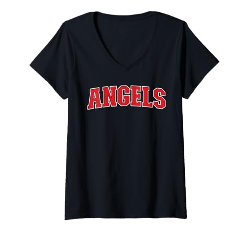 Womens Angels California Souvenir Trip College Style Red Text V-Neck T-Shirt