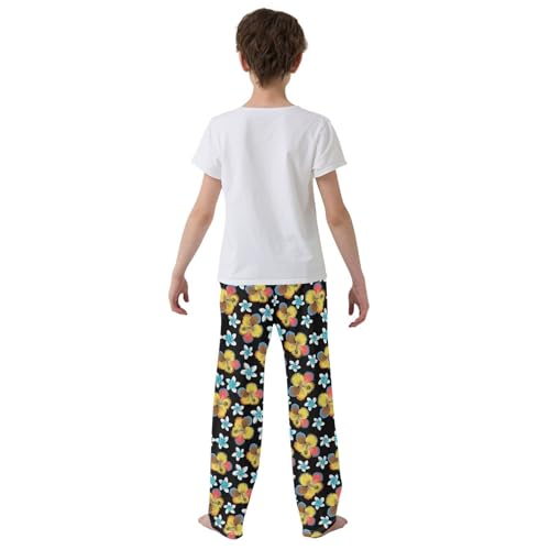 ZZXXB Hibiscus Florals Pattern Boys Long Pants Soft Trousers Elastic Waist Kids Lounge Bottoms with Pockets S-XL3