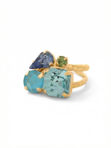 Sorrelli Anika Statement Ring, Ocean Crystal Cluster, Adjustable Size 4-10, Bright Gold-tone