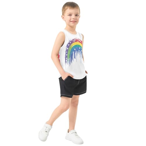 Boys Tank Top Shirts Rainbow American Flag Striped Sleeveless T-Shirts Crew Neck for Kids Clothing Children4