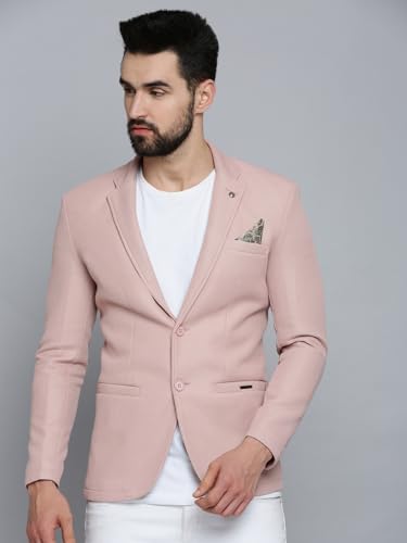 Image of SHOWOFFFF Men Self Design Front-Open Casual Blazer | Notched Lapel Full Sleeves Cotton Blazer for Mens | Slim Fit Regular Length Blazer for Men's