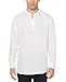 Perry Ellis Men's Long Sleeve Solid Linen Popover Shirt, Bright White, X-Large