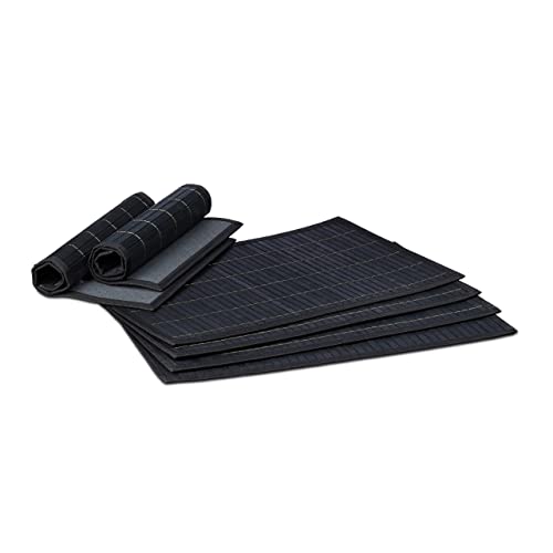 Relaxdays Salvamanteles para la Mesa del Comedor, Bambú, 30 x 45 cm, Conjunto de 6 Piezas, Lavable, Color Negro