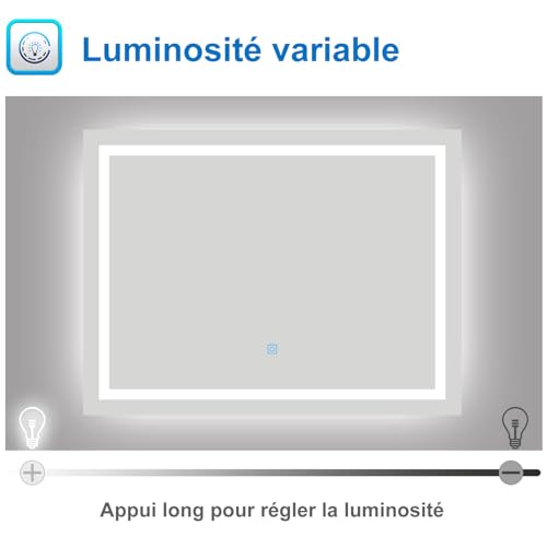 Miroir LED dimmable antibuée 120 x 70 cm – AICA Sanitaire