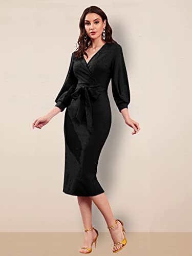 Image of rosery paris Women V Neck fulls Sleeve one Piece Formal Black Floral Western one piece Knee-Length Dress