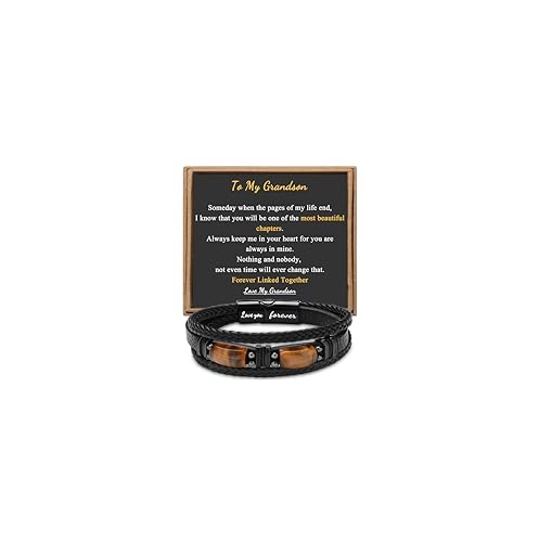 JoycuFF Grandson Leather Bracelet Grandson Gifts from Grandma Grandparents Birthday Confirmation Gifts Love You Forever Healing Jewelry Someday when the Pages of My Life End