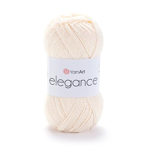 Image of YarnArt Elegance Sparkly Yarn - Metallic Cotton Blend, Fine Sport for Knitting & Crochet, Lightweight Thread for Shawls & Sweaters, 50g (130m), Cream - (1, 118)