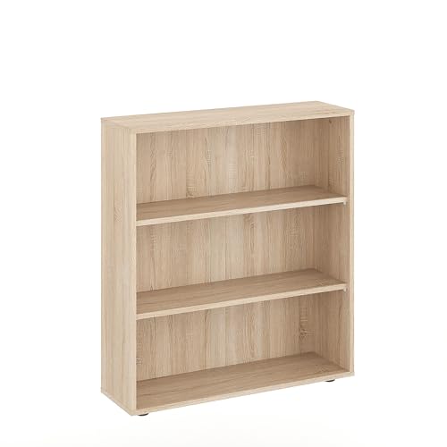 KOMTO Regal 80 cm breit Sonoma Eiche - Bücherregal mit 3 Ebenen und Höhenverstellbare Regale, Standregal, Aufbewahrungsregal | Bookshelf Lumo 80 x 90 x 24 cm (BxHxT)