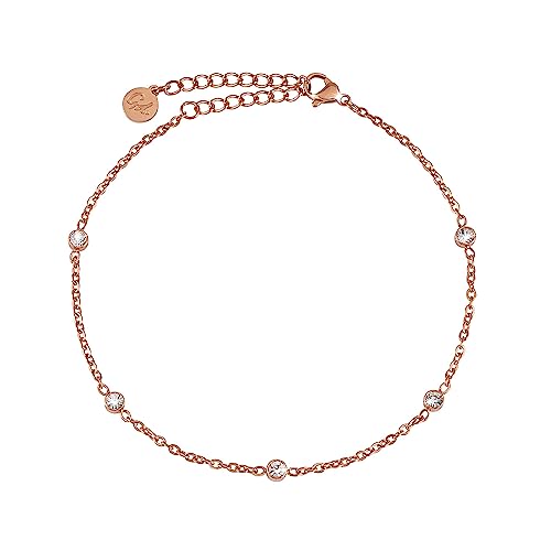 GD GOOD.designs EST. 2015 Zirconia anklet for ladies waterproof I Anklet adjustable (22-27cm) made of stainless steel in 18K gold, silver and rosegold (Rose)