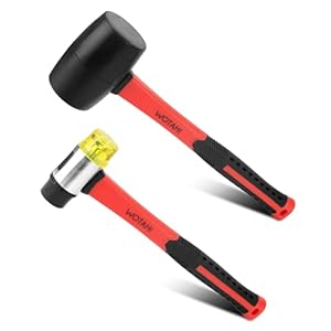 2-Piece Hammer Set – 16 oz Rubber Mallet Hammer and 35 mm Double-Faced Soft Hammer with Solid Head and Soft Grip Fiberglass Handle,2 Piece Rubber Mallet Set