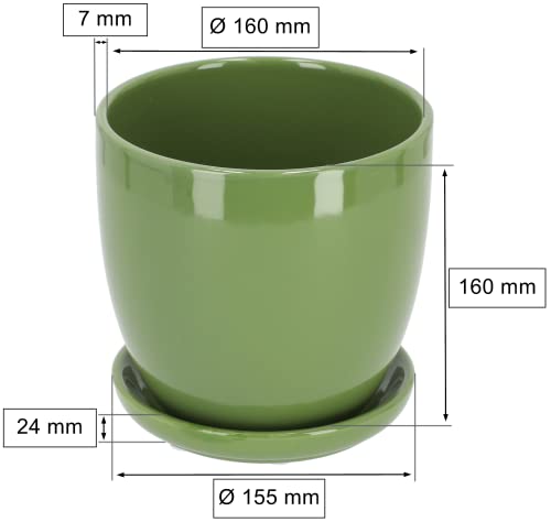 Kotarbau® Set of 2 Ceramic Flower Pot Planters for Flowers 17 cm Diameter with Drip Tray, Green, ⌀ 17 mm - Image 2