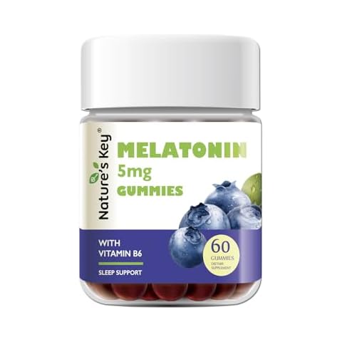 Nature's Key Melatonin Gummies for Kids & Adults, 5mg Dose Gummy with Vitamin B6, Non-GMO,Gluten-Free-Natural Blueberry Flavor 60 Count Cover