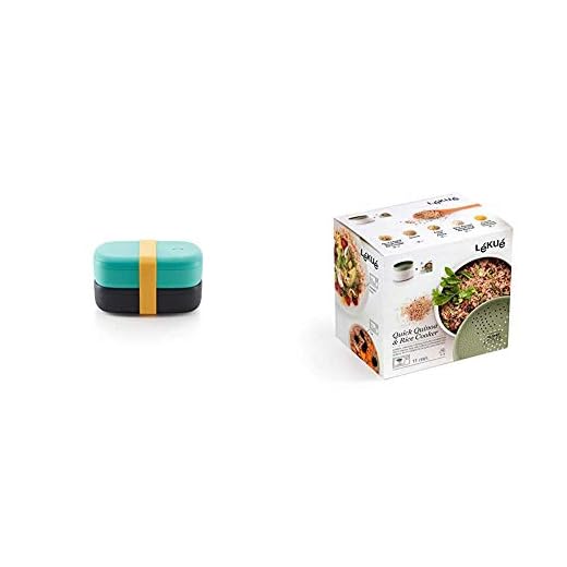 Lékué Recipiente hermético para Transportar y conservar Alimentos, Polipropileno, Turquesa + Recipiente para cocinar Quinoa, Arroces y Cereales, 1 Litro