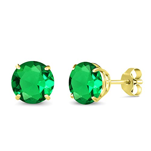 Gem Stone King 14K Yellow Gold Round 7MM Gemstone Birthstone Stud Earrings For Women Men