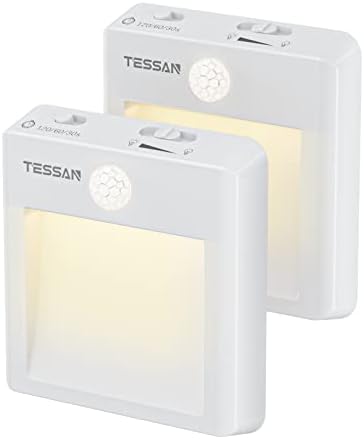 Night Light Plug in Wall, TESSAN Plug in Night Lights 2 Pack with Dusk to Dawn Motion Sensor, Brightness Adjustable, Warm White Light, Suitable for Indoor, Hallway, Children's Room, Kid Bedroom, Stair