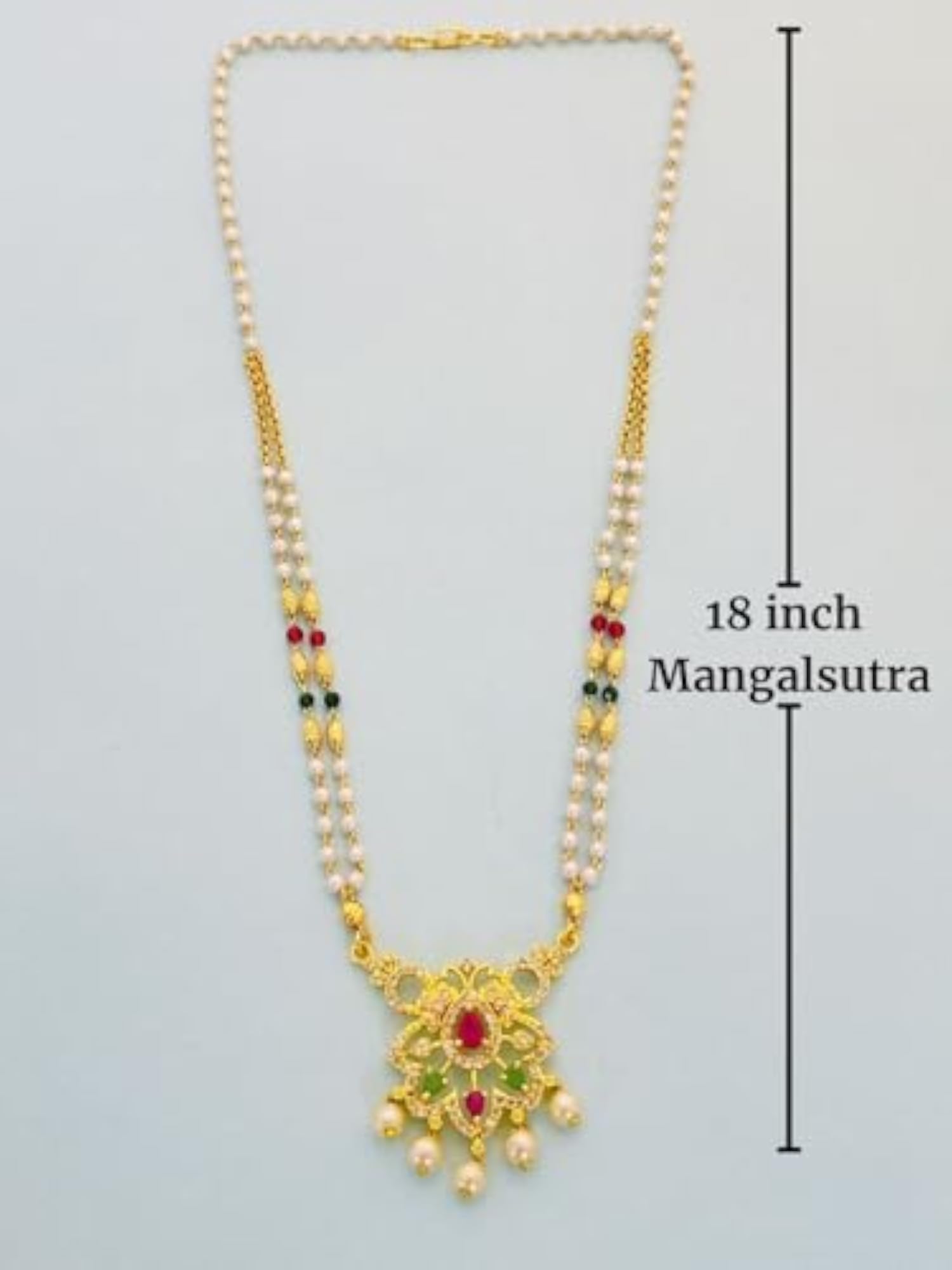 Traditional Short Gold Plated Mangalsutra with White Beads