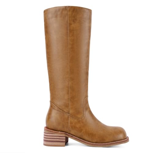 Image of UBWDU Women's Knee High Boots Chunky Block Heel Long Boots Square Toe Low Heel Boots for Women