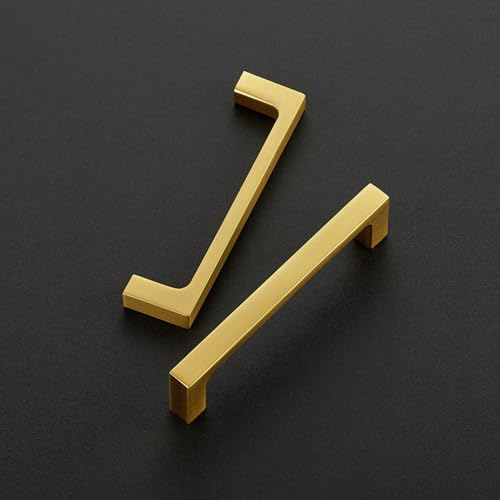 Image of Ravinte Brushed Brass Solid Pulls Cabinet Handles 4 Inch 5 Pack | Solid Zinc, Slim Design, Mounting Screws Included, Kitchen Cabinet Hardware, For Cupboards, Dressers, Drawers