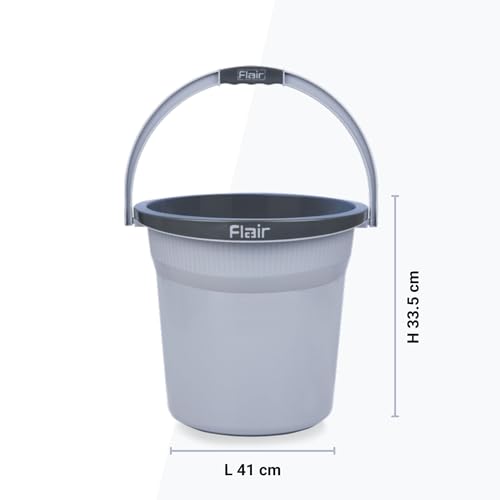 Image of FLAIR Estella 24L Set of 3 Plastic Bathroom Bucket, Grey | Strong & Durable Water Storage Bucket with Easy-Grip Handle | Virgin Plastic, Lightweight & Multipurpose for Bathing and Daily Use