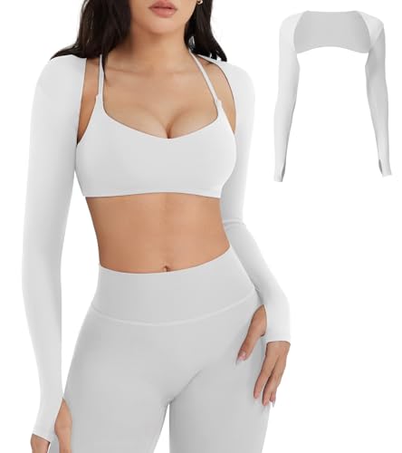 Image of YEOREO Women Crop Top Long Sleeve Bolero Open Front Workout Cropped Shirts Sports Shrug