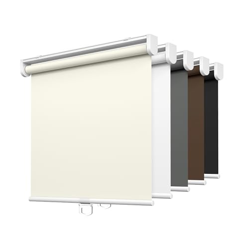 LazBlinds No Tools No Drill Cordless Roller Shades, 100% Blackout Roller Blinds for Windows, Thermal Insulated UV Protection Waterproof Roll Up Window Blinds and Shades, 36'' W x 72'' H, Cream