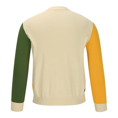 Men Color Block Cardigan Sweaters Long Sleeve V-Neck Slim Fit Casual Buttons Down Ribbed Knitted Sweater with Pockets4