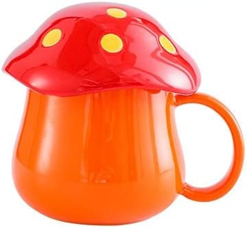 RICHTRUE Taza de hongo con tapa, taza de café de hongos Cottagecore Kitchen Lindos regalos de hongos para mujeres (naranja)