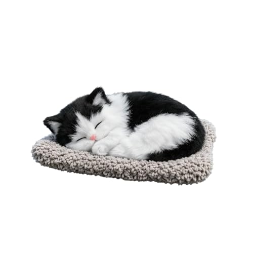 Image of Cute Sleeping Cat Soft Toy, Black & White, Medium