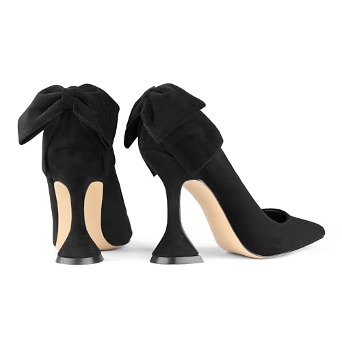 Zzheels Women's 3.74" Bow Pumps Pointed Toe Triangle Heel Pump Wedding Shoes4