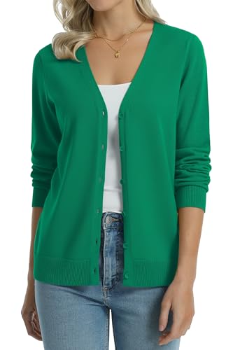 Image of QUALFORT Women's 100% Cotton Lightweight Cardigans Long Sleeve Knitted Button Down Sweater