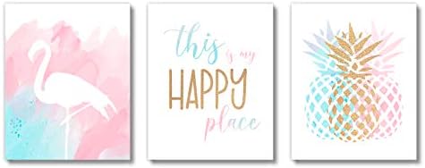 Brooke & Vine Flamingo Pineapple Teen Girl Room Wall Decor Art Prints (UNFRAMED 8 x 10) Inspirational Wall Art, Motivational Quotes Posters for Kids, Tween Women Office Bedroom, Dorm, Cubicle, Desk - Pineapple, Flamingo