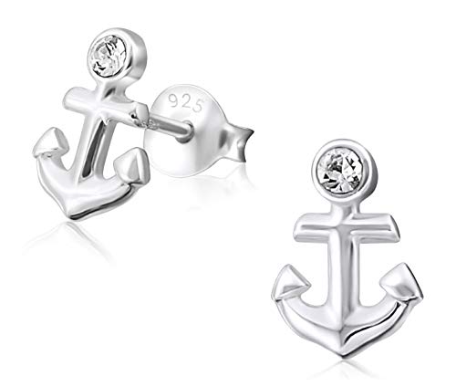 Laimons Damen-Ohrstecker Anker glanz 9mm mit Zirkonia Sterling Silber 925