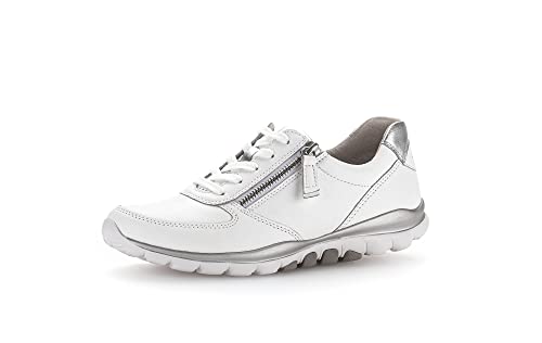 Gabor Damen Low-Top Sneaker, Frauen Halbschuhe,Wechselfußbett,Laufschuhe,schnürschuhe,schnürer,Plateausohle,Weiss/Silber,38 EU / 5 UK