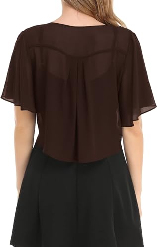 Image of Women's Solid Puff Sleeve Kimono Short Cardigan Loose Cover Up Casual Blouse Top Chiffon