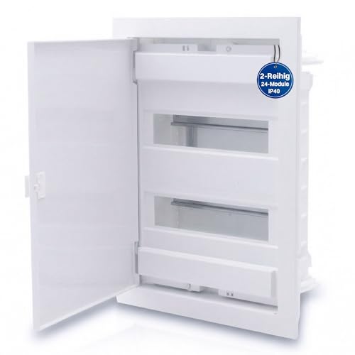 Intratec Sicherungskasten Unterputz 2 reihig Unterputz Verteilerkasten IP40 für 24 Module mit weißer Tür und Hutschiene für einfache Elektroinstallation Zuhause & Gewerbe 442 x 347 x 92mm
