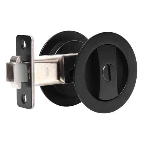 Dontay Pocket Door Privacy Lock, Flush Handles, 2-3/8" Backset, (Bed/Bath) Latch, Recessed Knob, Hardware for 1 3/8” to 2 3/16” Thickness Door(Excluding Edge Pull, Matte Black, Round - 1 Pack)