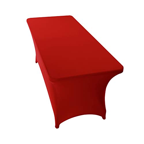 Image of Peomeise 6FT Spandex Table Cover Rectangular Stretch Spandex Tablecloth (Red,6FT)