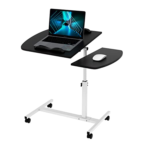 Mesa de cama plegable para ordenador portátil, mesa ajustable en altura 61,5 – 96,5 cm y mesa de trabajo reclinable con 360 ° ruedas y estructura de metal para habitación, carga Max15 kg (Negro)