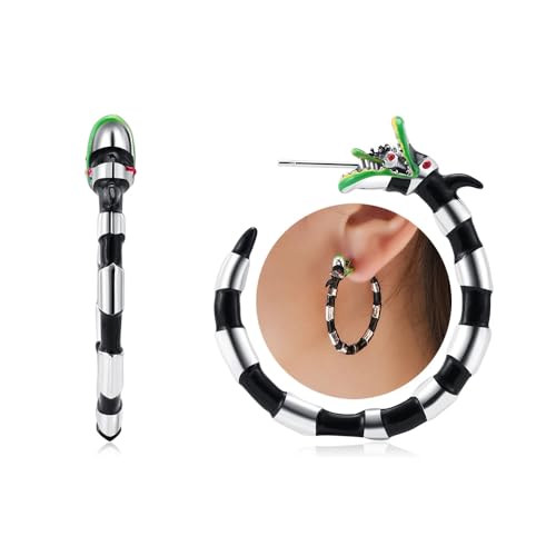 Gothic Coral Snake Earring - Beetle Sandworm Juice Faux Tunnel Hoop Earrings - Halloween Cosplay Costume Jewelry for Women Men