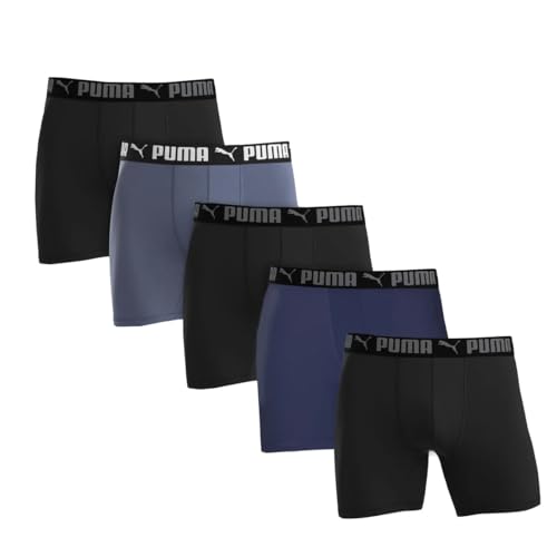 PUMA Men's Microfiber Boxer Brief, 5-pack - Blue, Gray and Black X-Large