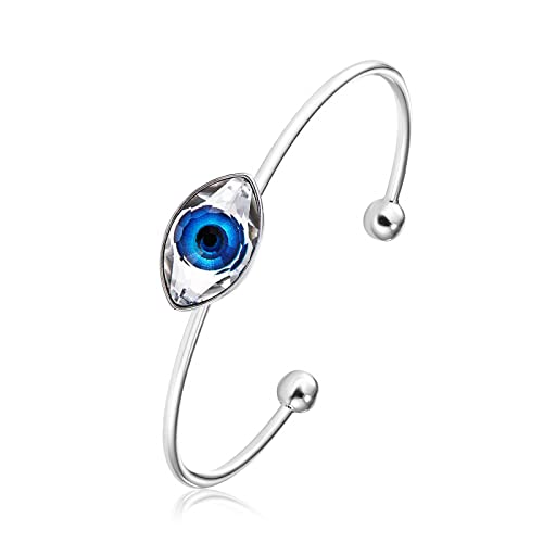 Image of Richapex Evil Eye Women's Bangle Bracelets 18K Silver Plated Pure Crystal Blue Eye Bracelet Turkish Protection Amulet Luck Gifts Evil Eye Jewelry