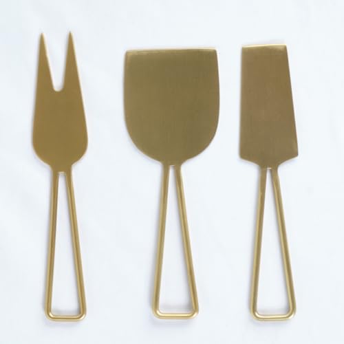 Meubletmoi - Servizio di 3 posate in acciaio inossidabile dorato, finitura ottone spazzolato, design minimalista, colore: Oro