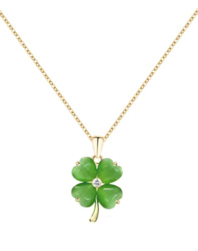 Green 4 Leaf Clover Necklace for Women, Lucky Pendant Chain Necklace Jewelry